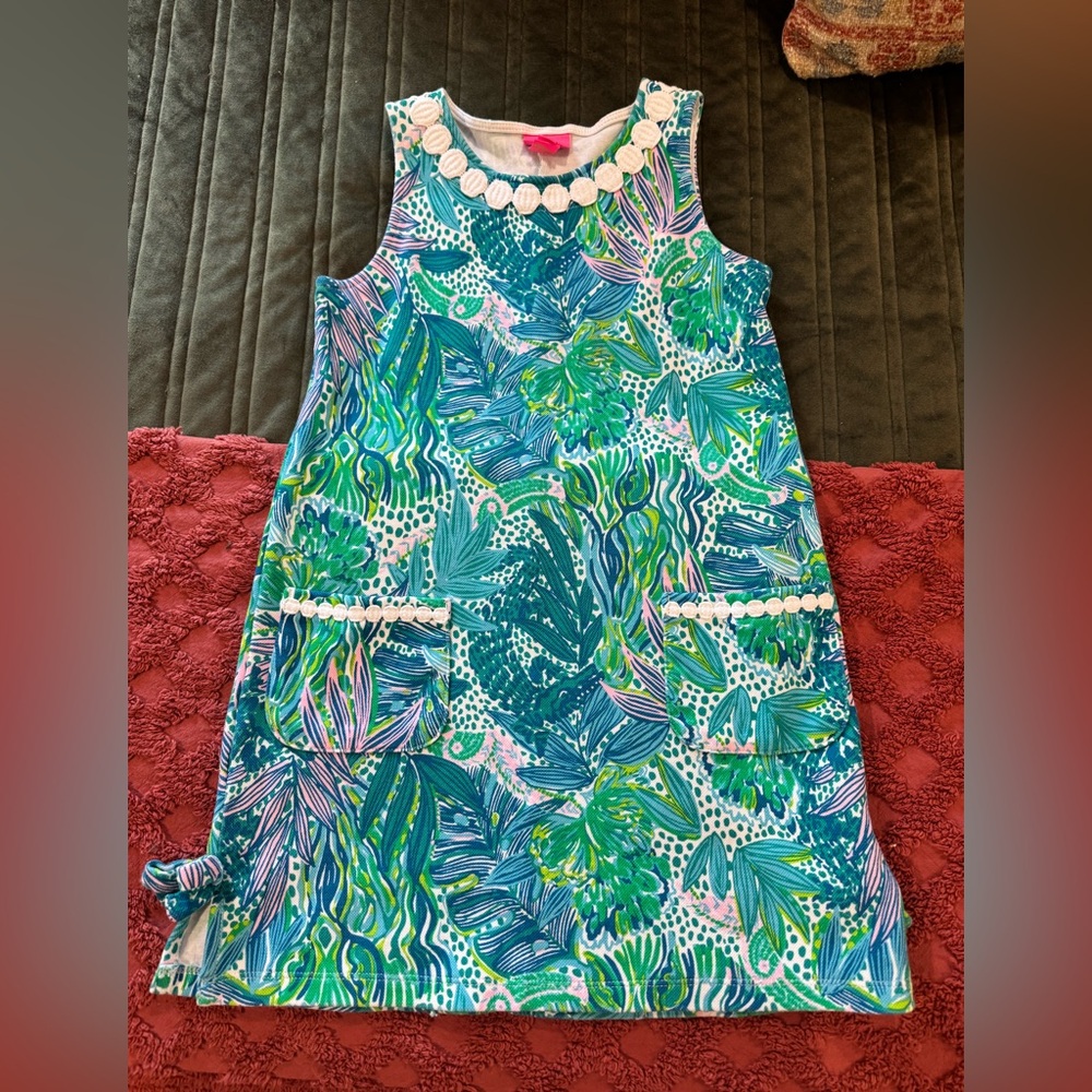 Girls’ Lilly Pulitzer Blue and Green Leaf Print Shift Dress